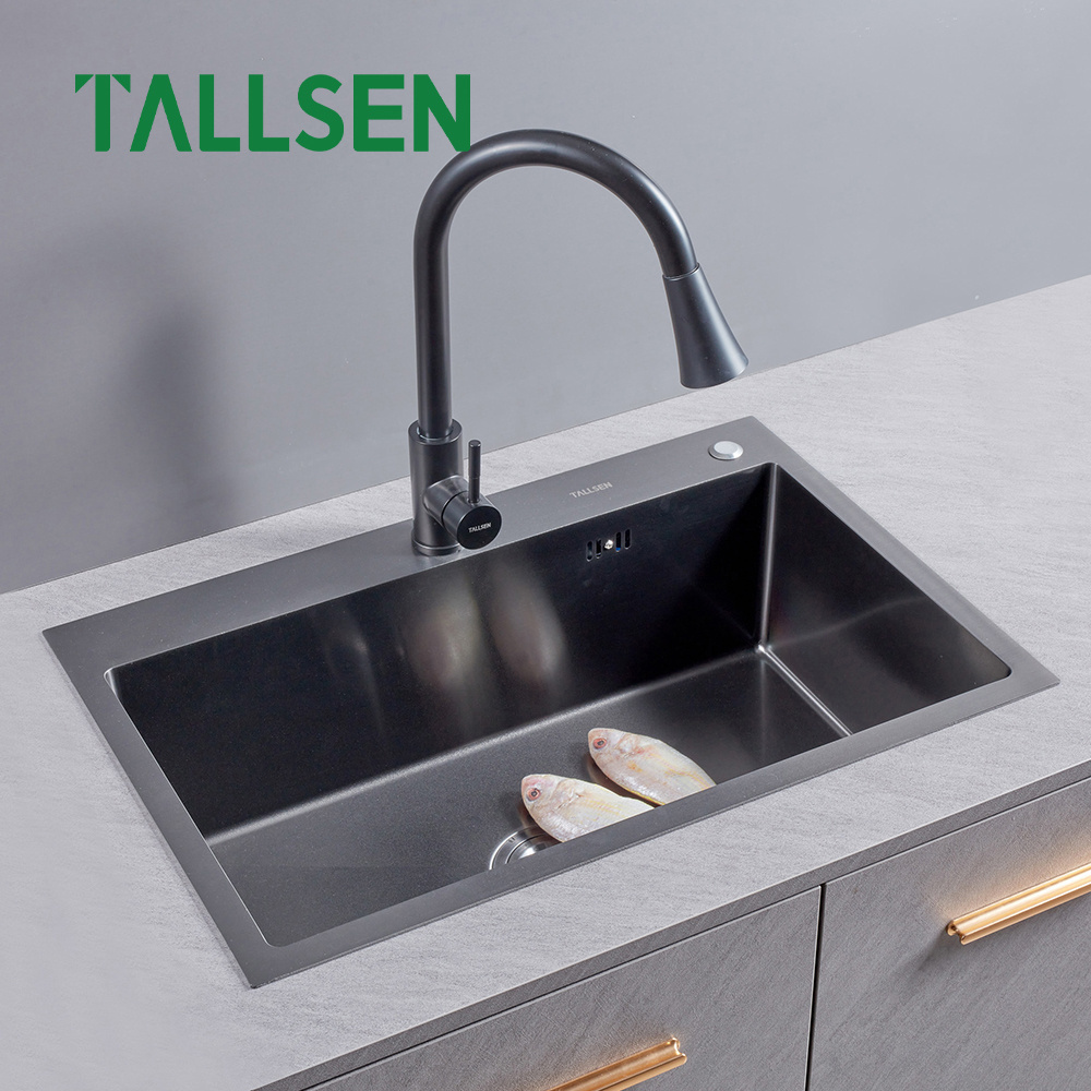 High value 304 stainless steel kitchen sinks handmade Single bowl black nano sink farm house sink