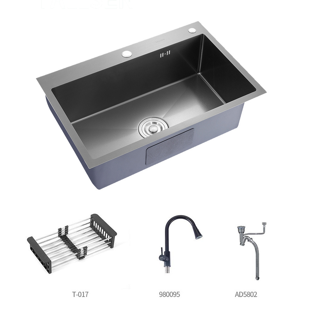 High value 304 stainless steel kitchen sinks handmade Single bowl black nano sink farm house sink