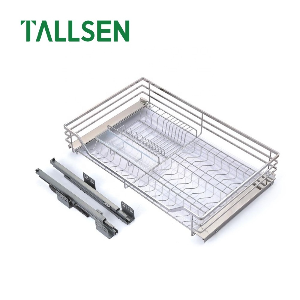 SUS304 Stainless Steel kitchen accessories cabinets storage dish rack sliding drawer pull out wire basket