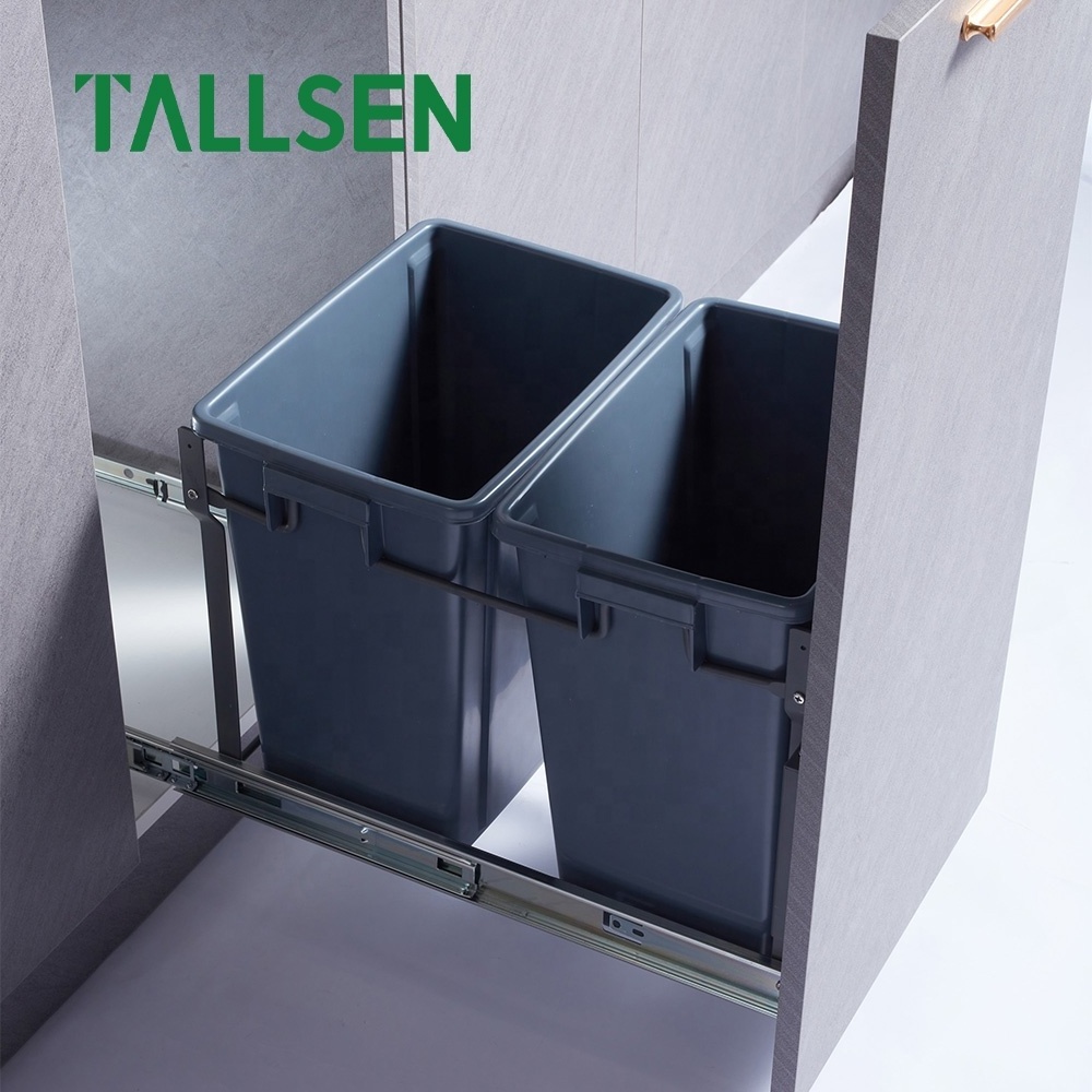 TALLSEN Kitchen cabinet Pull Out Waste bins Organizations Drawer hidden double bucket Type Trash Can