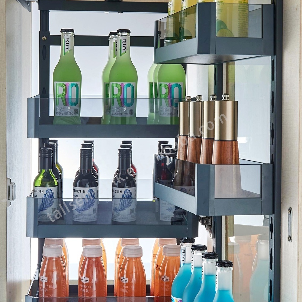 4/5/6 layer Cabinet storage accessories pull out tall unit tandem glass basket modular kitchen pantry tall unit