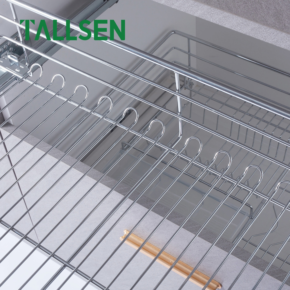 kitchen pull out cabinet organizer drawer sliding Soft stop three side bowl Rack wire basket