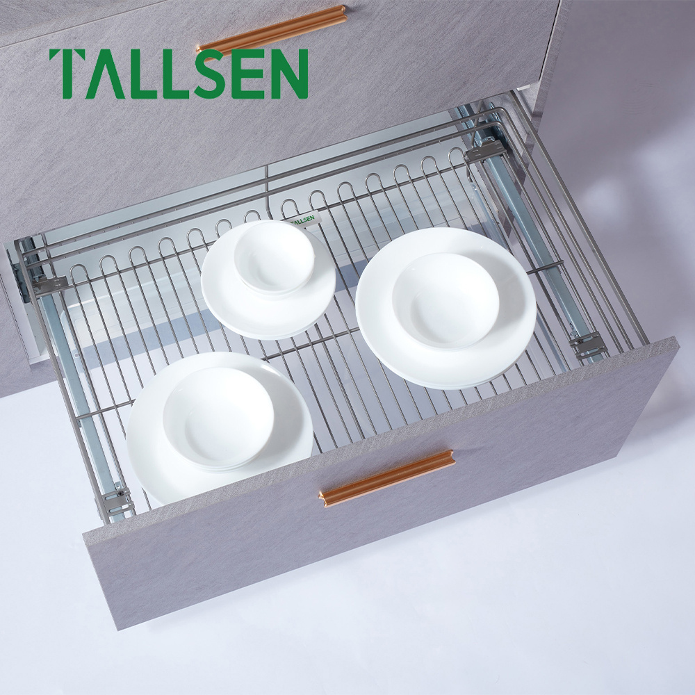 kitchen pull out cabinet organizer drawer sliding Soft stop three side bowl Rack wire basket