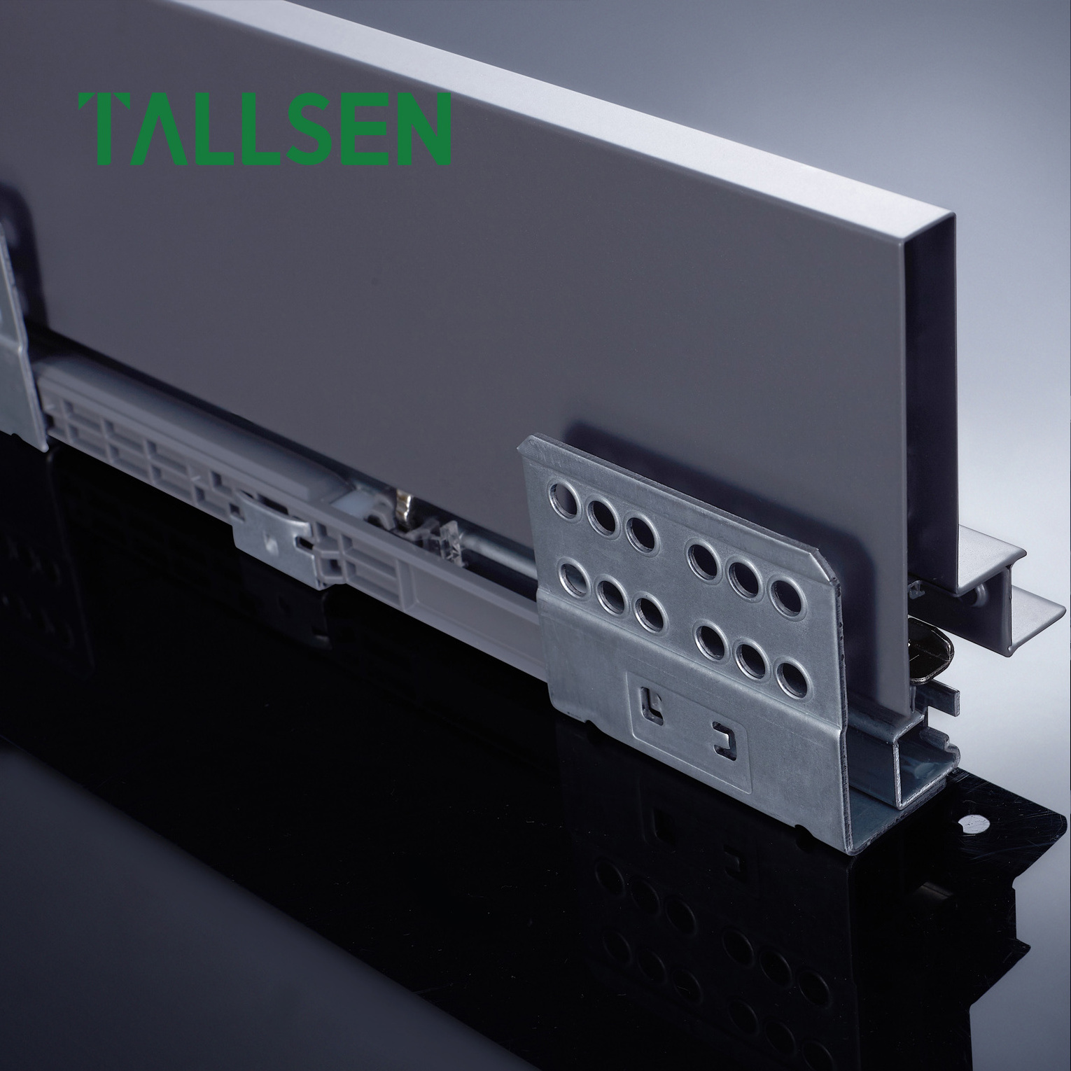 Tallsen High Quality Soft Close Push To Open  Cabinet Kitchen Slim Box Stainless Metal Drawer Slide System With Glass