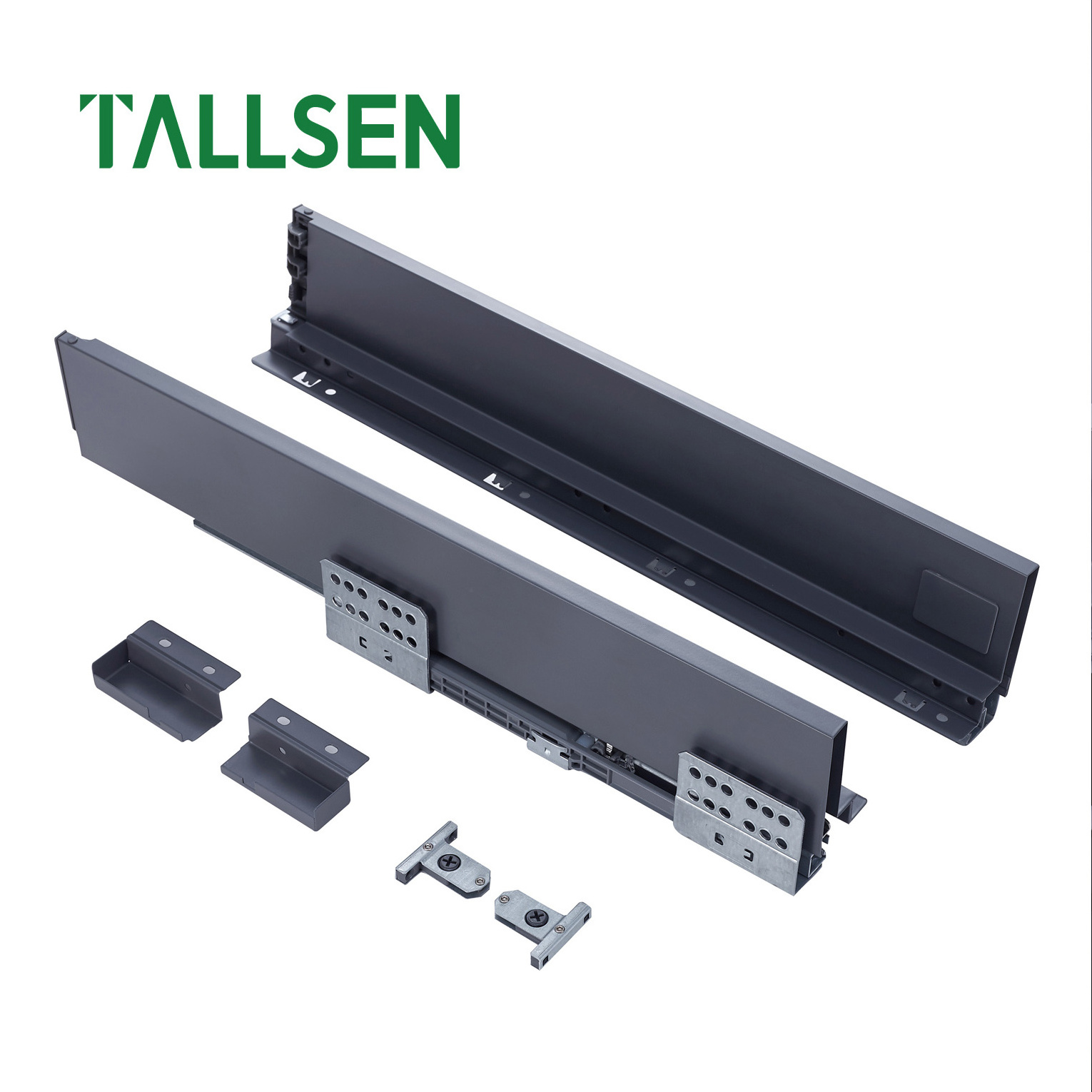 Tallsen High Quality Soft Close Push To Open  Cabinet Kitchen Slim Box Stainless Metal Drawer Slide System With Glass