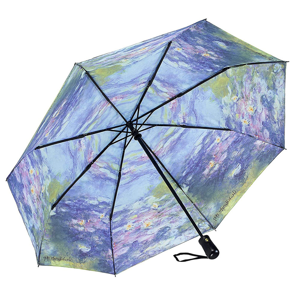 Luxury Folding Travel Umbrella Windproof Automatic Compact Rain Umbrella Steel Frame Inspired Claude Monet's Water Lilies