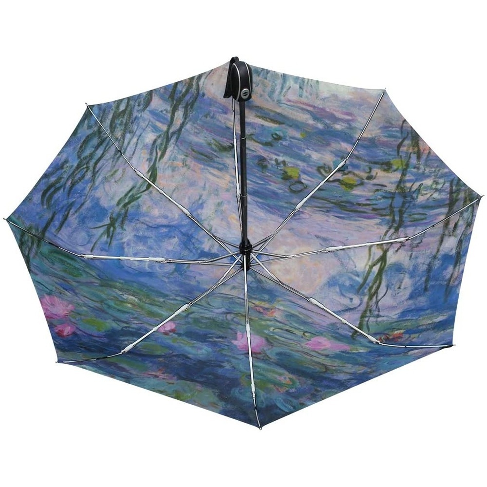 Luxury Folding Travel Umbrella Windproof Automatic Compact Rain Umbrella Steel Frame Inspired Claude Monet's Water Lilies