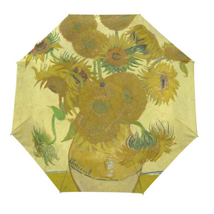 Souvenirs Collection Van Gogh Sunflower Windproof UV Umbrellas Auto Open Close Folding Durable Compact Travel Sun Umbrella