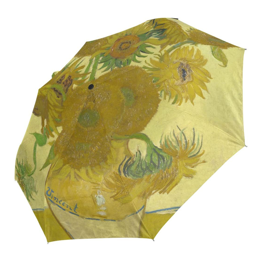 Souvenirs Collection Van Gogh Sunflower Windproof UV Umbrellas Auto Open Close Folding Durable Compact Travel Sun Umbrella