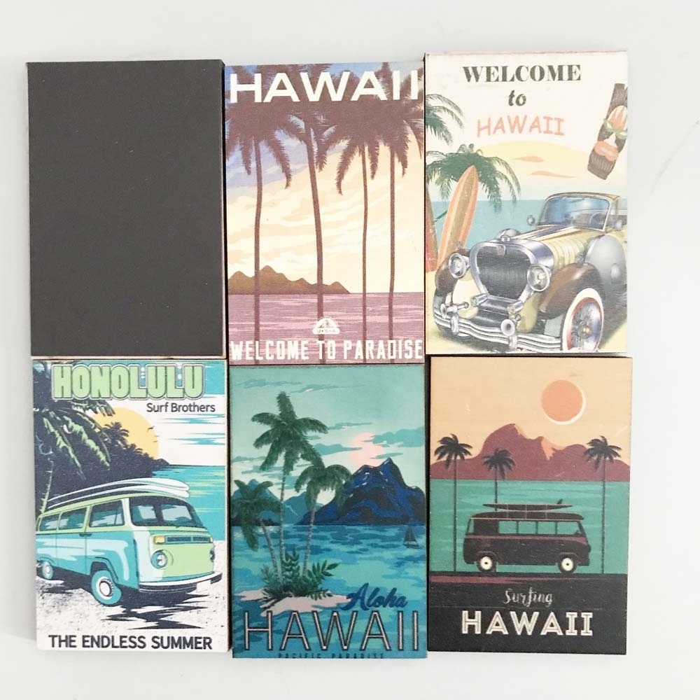 Hawaii Tourism Souvenirs Small Wood City Photo Magnet with UV Logo Printing Modern Design for Fridge Use