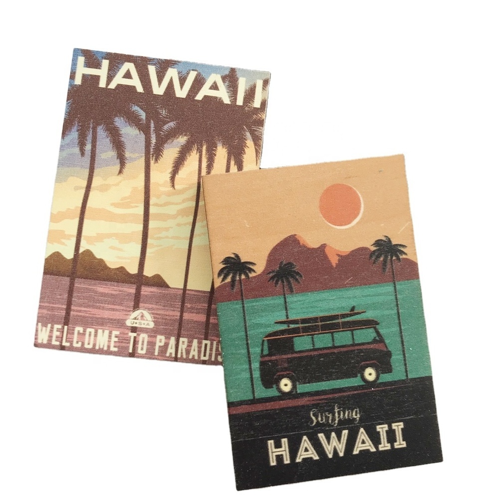 Hawaii Tourism Souvenirs Small Wood City Photo Magnet with UV Logo Printing Modern Design for Fridge Use