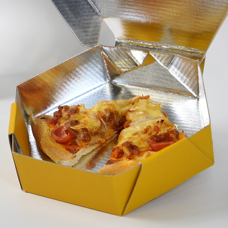 Wholesale Excellent Quality White Cardboard Matte Film Hexagonal Yellow Pizza Box