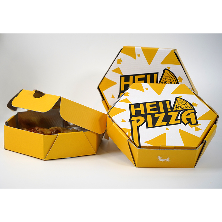 Wholesale Excellent Quality White Cardboard Matte Film Hexagonal Yellow Pizza Box