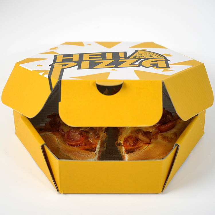 Wholesale Excellent Quality White Cardboard Matte Film Hexagonal Yellow Pizza Box