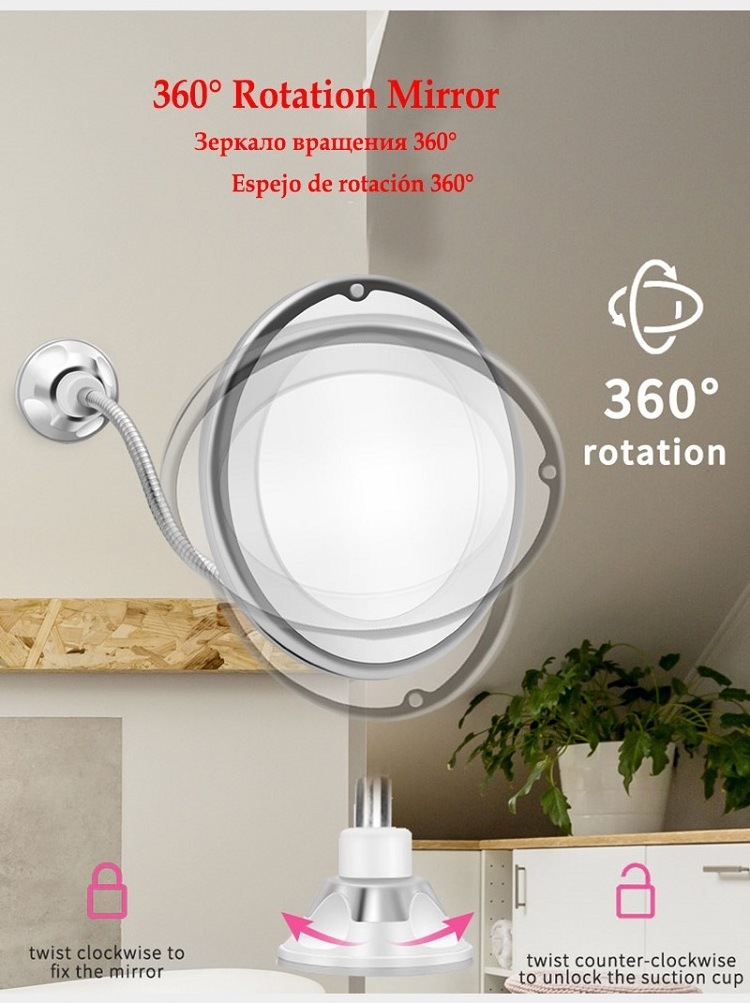 MP040 10X LED Magnifying Light Makeup Mirror Bathroom Use Travel Mirror With Strong Suction Cup Adjustable LED Makeup Mirror