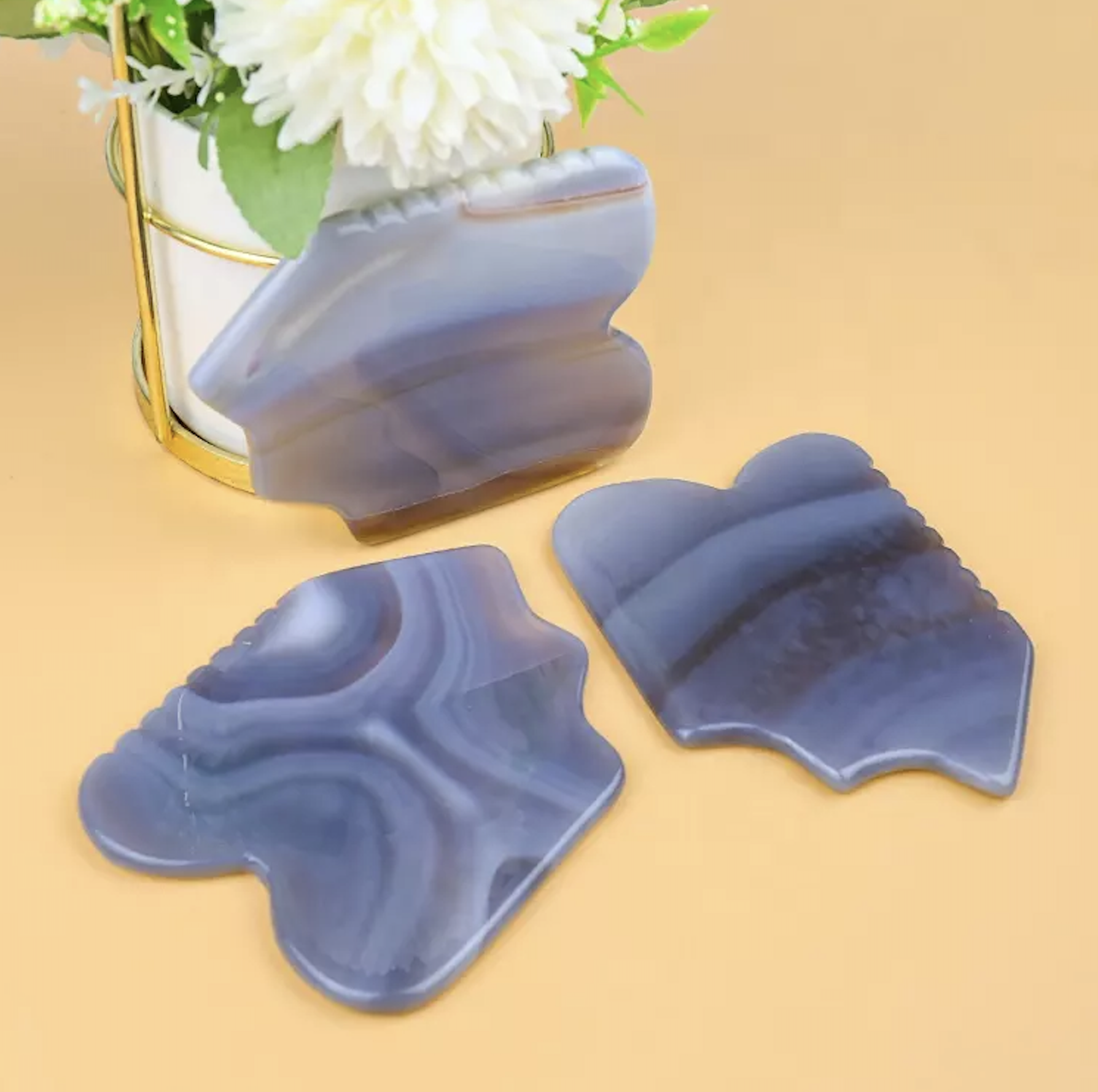 Gua sha Grey agate gua sha stone set Jade guasha knob facial massage tool board kit nephrite gua sha