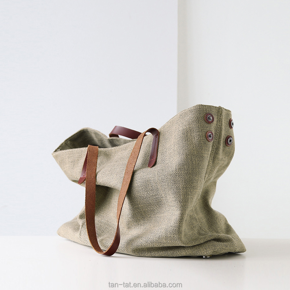 Cow Leather Straps and Canvas Beach Tote Bags