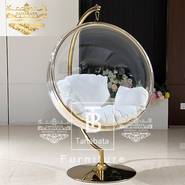 Bride and groom wedding golden frame clear acrylic hanging bubble chair