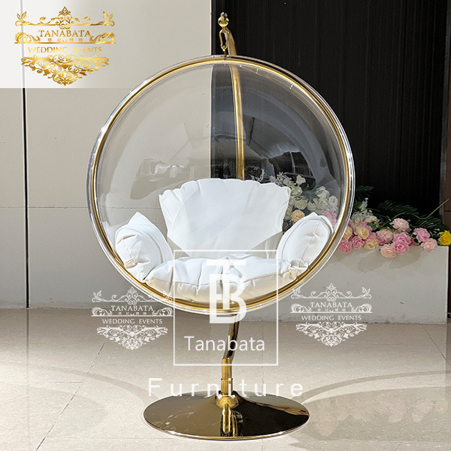 Bride and groom wedding golden frame clear acrylic hanging bubble chair