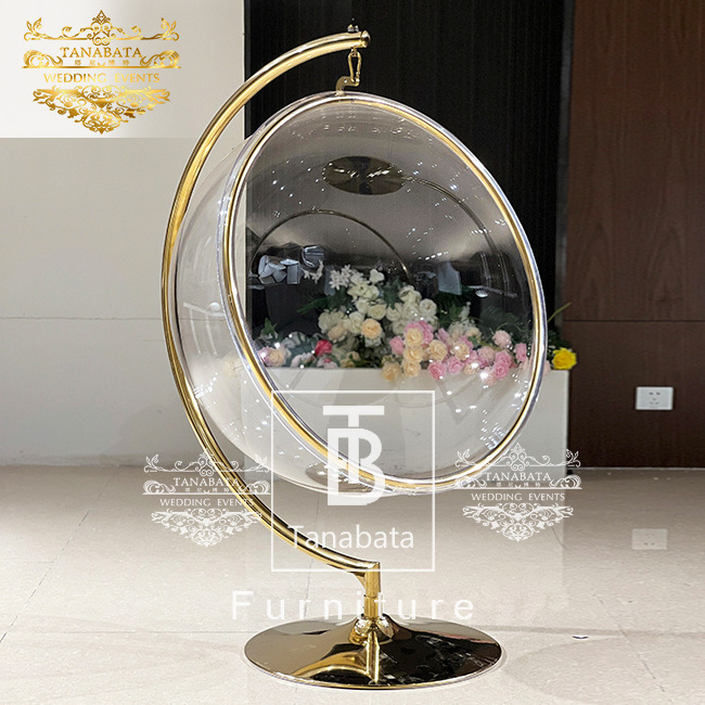 Bride and groom wedding golden frame clear acrylic hanging bubble chair