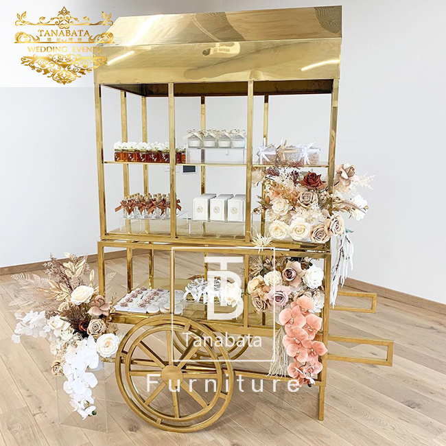 Gold Stainless Steel Wedding Candy Cart For Events Party