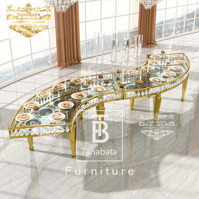 Shiny Luxury Golden Serpentine Party Table For Wedding Events