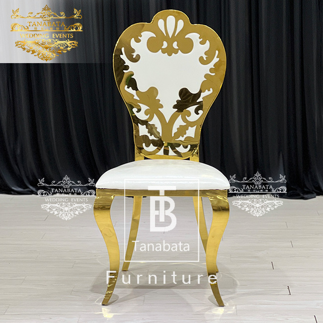 Flower pattern royal design gold stainless steel crown dining chair