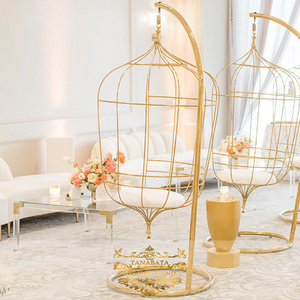 Gold luxury stainless steel birdcage double seat banquet wedding chair