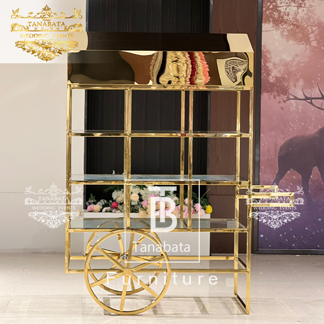 Gold Stainless Steel Wedding Candy Cart For Events Party