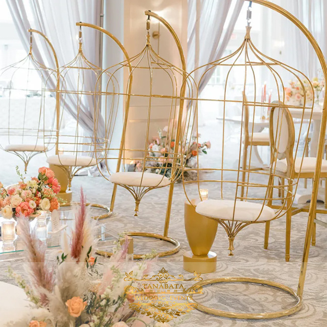 Gold luxury stainless steel birdcage double seat banquet wedding chair