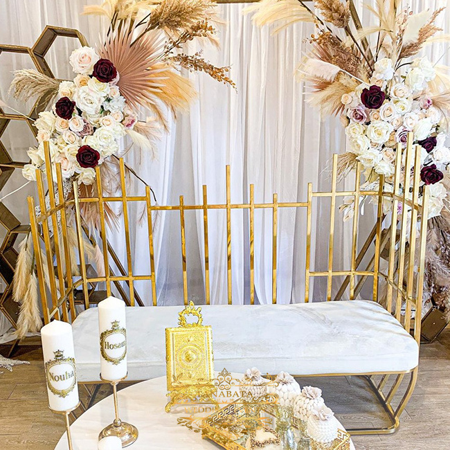 Bird cage golden stainless steel wedding furniture king queen chairs