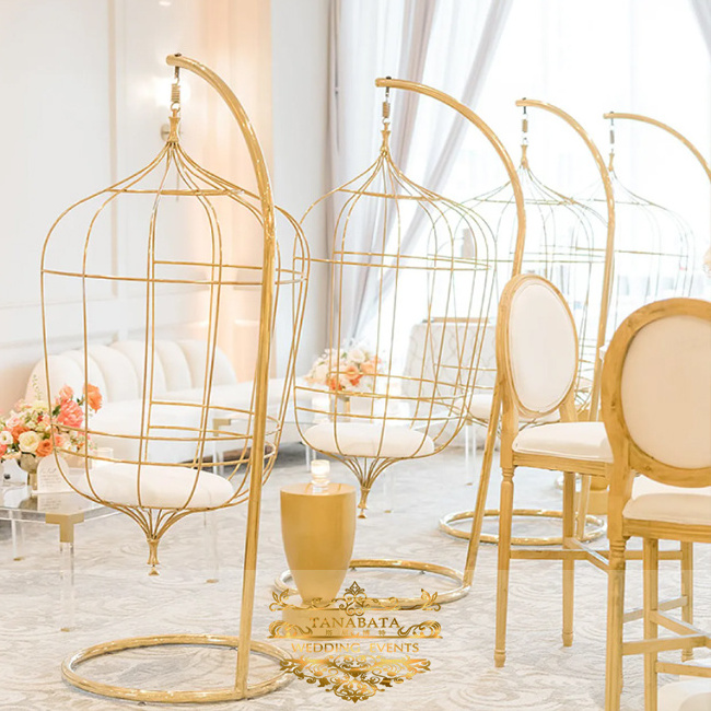 Gold luxury stainless steel birdcage double seat banquet wedding chair