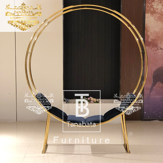 Double love seat sofa stainless steel moon circle wedding sofa  for events