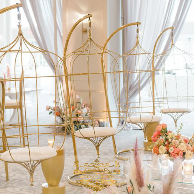 Gold luxury stainless steel birdcage double seat banquet wedding chair