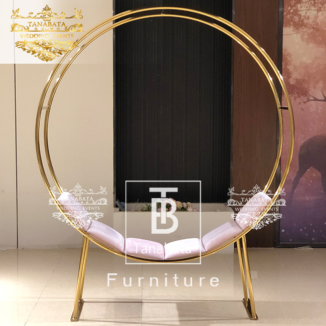 Double love seat sofa stainless steel moon circle wedding sofa  for events