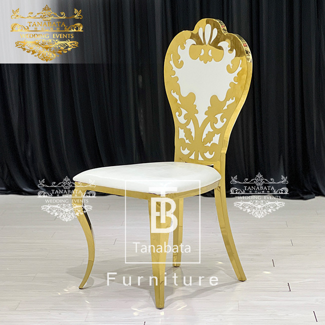 Flower pattern royal design gold stainless steel crown dining chair