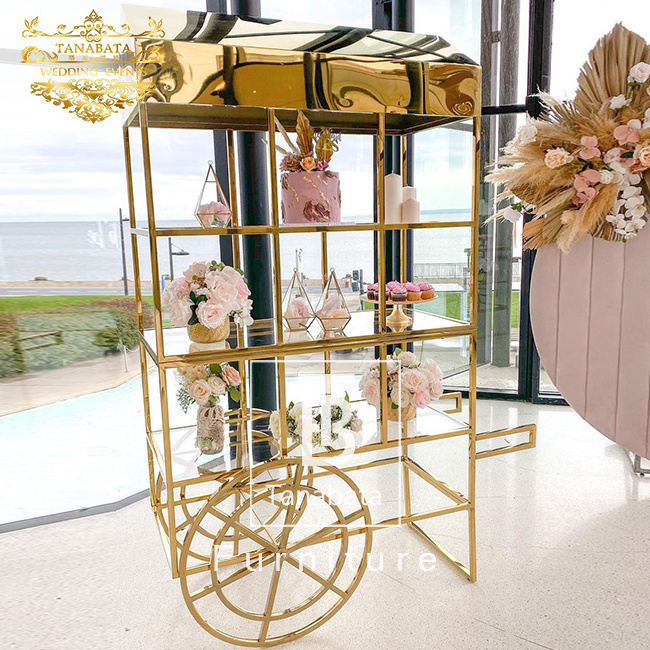 Gold Stainless Steel Wedding Candy Cart For Events Party