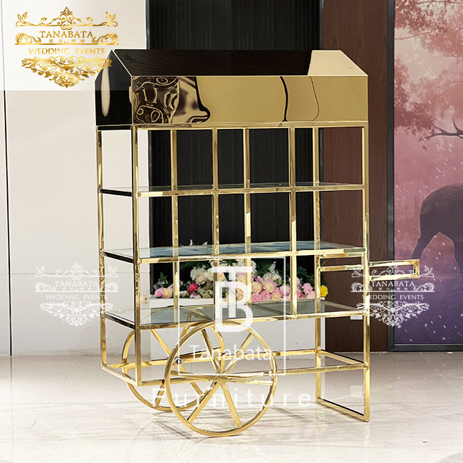 Gold Stainless Steel Wedding Candy Cart For Events Party