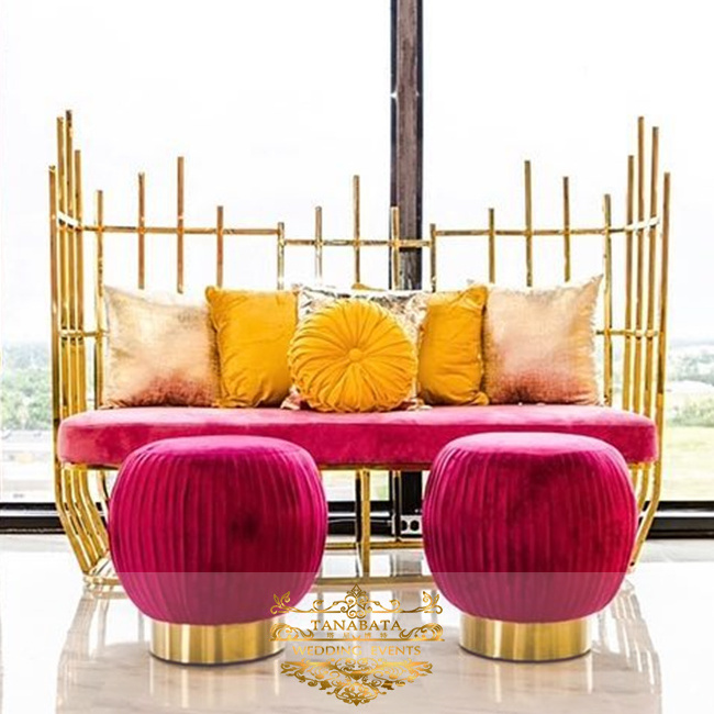 Bird cage golden stainless steel wedding furniture king queen chairs