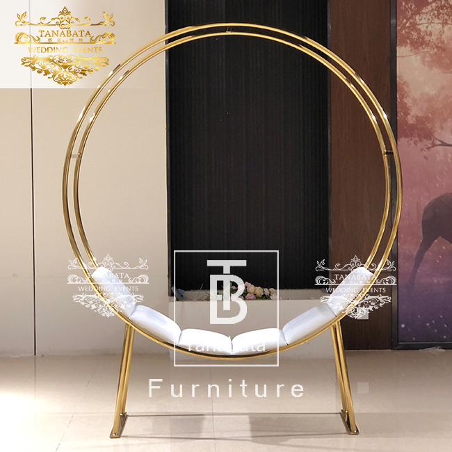 Double love seat sofa stainless steel moon circle wedding sofa  for events