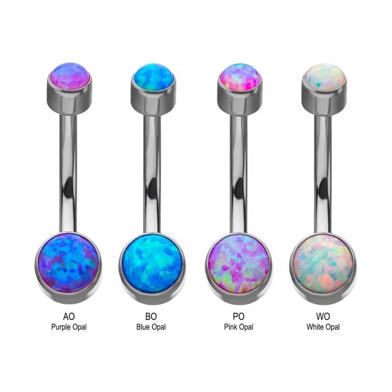 G23 ASMT F136 Titanium 14G 16G Internally Thread Double Opal 3-Prong Teardrop Navel Curve Piercing Jewelry