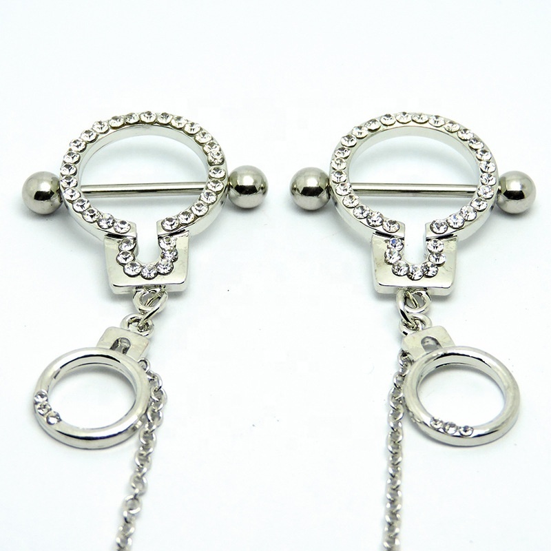 14G Rhinestone Sexy Cuff Nipple Bar Rings Stainless Steel Chain Nipple Rings Body Piercing Jewelry