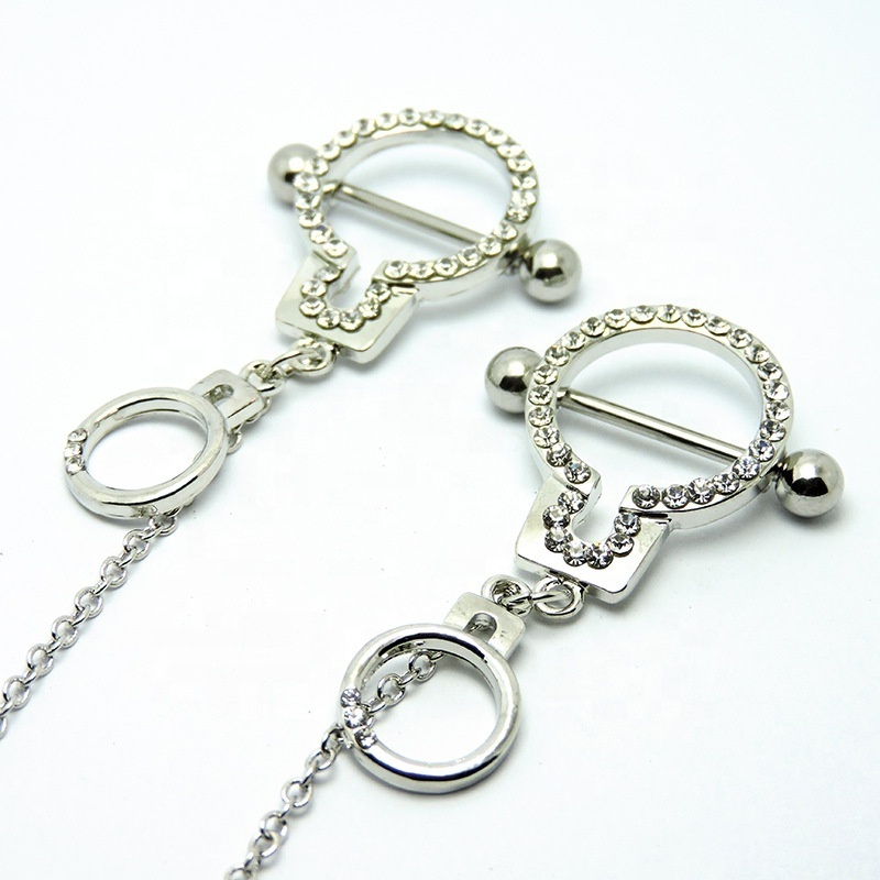 14G Rhinestone Sexy Cuff Nipple Bar Rings Stainless Steel Chain Nipple Rings Body Piercing Jewelry