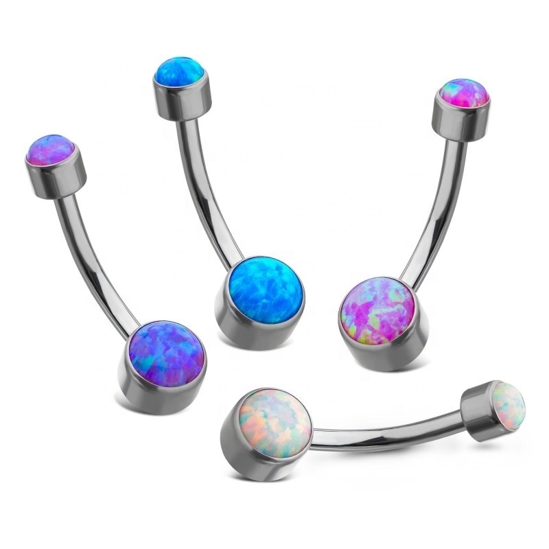 G23 ASMT F136 Titanium 14G 16G Internally Thread Double Opal 3-Prong Teardrop Navel Curve Piercing Jewelry