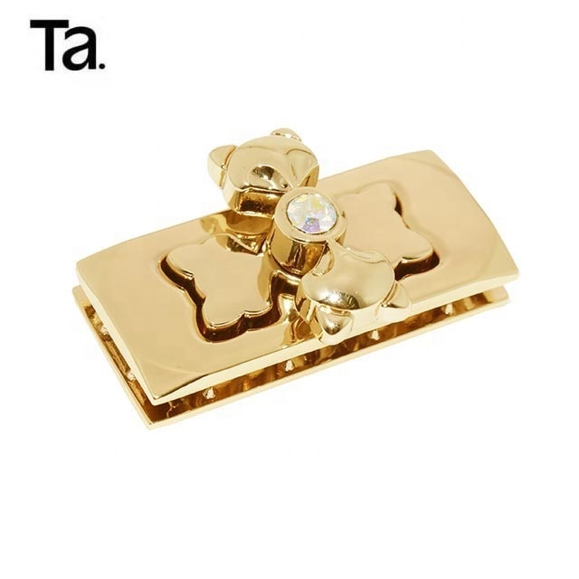 TANAI High quality suitcase handbag metal lock with rhinestone Little bear shape twist lock