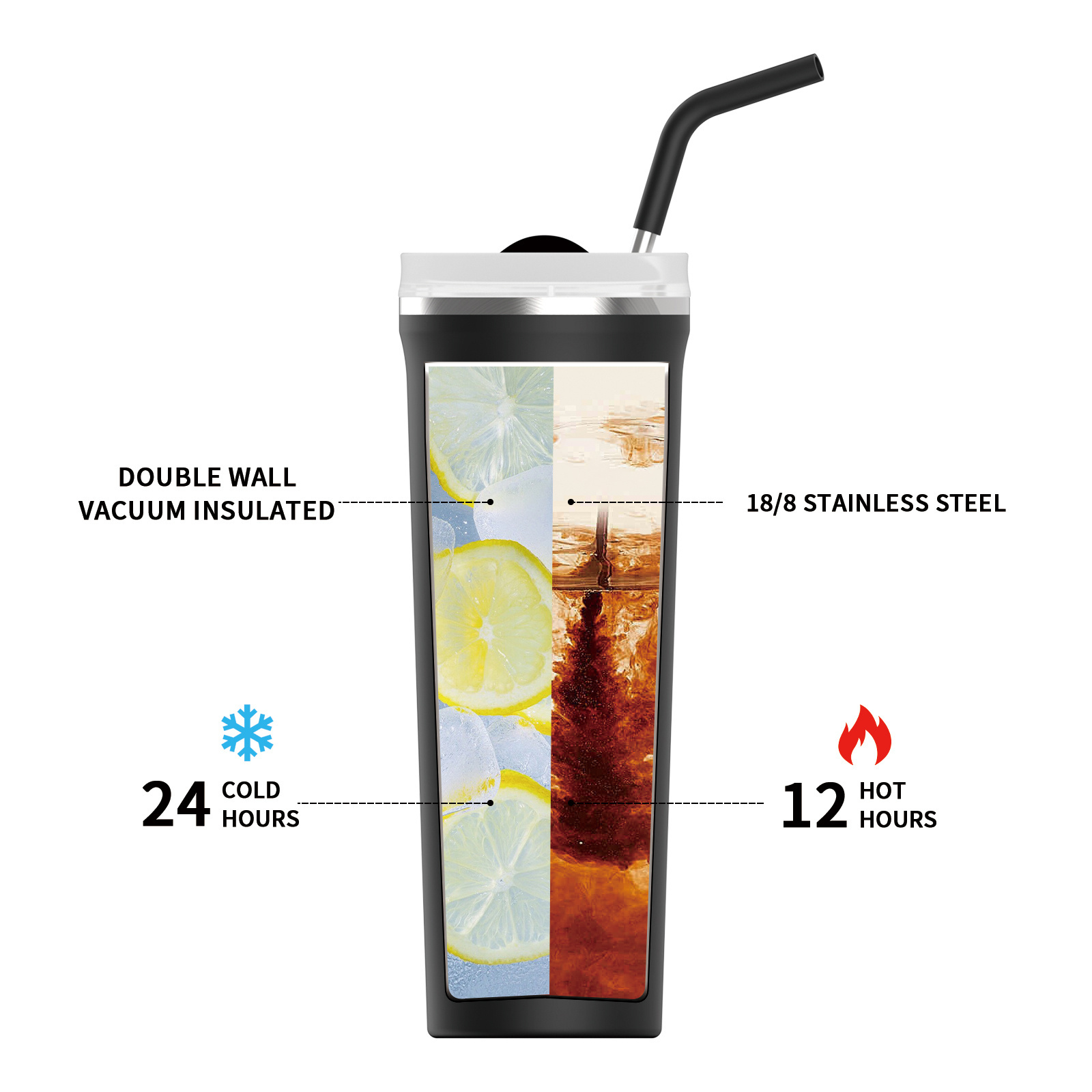 Custom 16oz 24oz BPA Free Reusable Tumbler Cups Vacuum Insulated Double Wall 304 Stainless Steel Tumbler with Straw