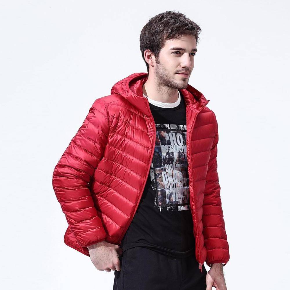 men red high quality packable  hooded light weight short soft material  down jacket