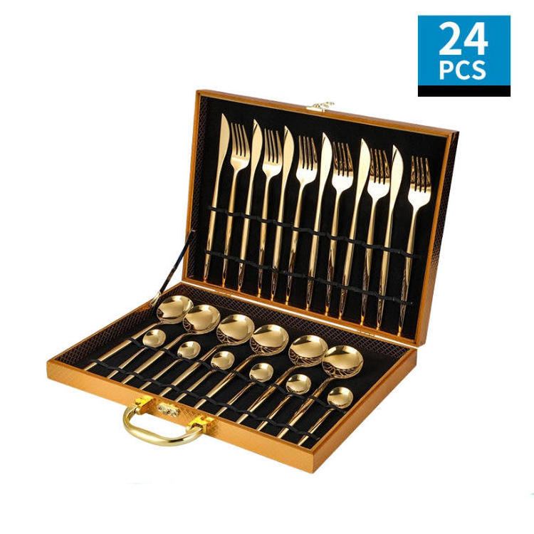 Portugal 24-piece stainless steel knife, fork, spoon tableware set gold-plated western tableware