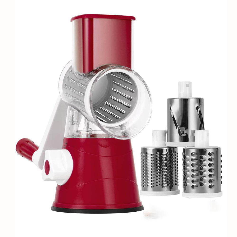 Rotary Cheese Grater Round Mandolin Slicer Handheld Hashbrown Shredder  3 Drum Blades Kitchen Manual Speed Walnut Grinder