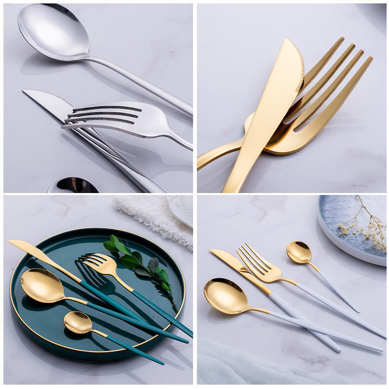 Portugal 24-piece stainless steel knife, fork, spoon tableware set gold-plated western tableware